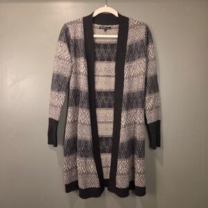 Berretti Women's Open Front Longline Cardigan Wool Blend Geometric, Size S